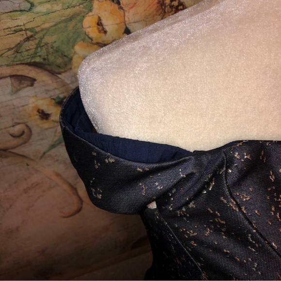 Sz 2 Kay Unger Carina Tea Length Formal Dress Navy Blue, Silver & Gold Metallic - Picture 7 of 16